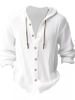 95% Linen, 5% Polyester Care instructions: Machine wash cold button-up shirt in Bright Red with relaxed silhouette
