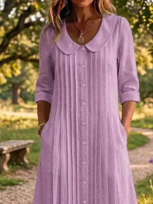Peter Pan Collar Button Down Dress Plus Size in Pink