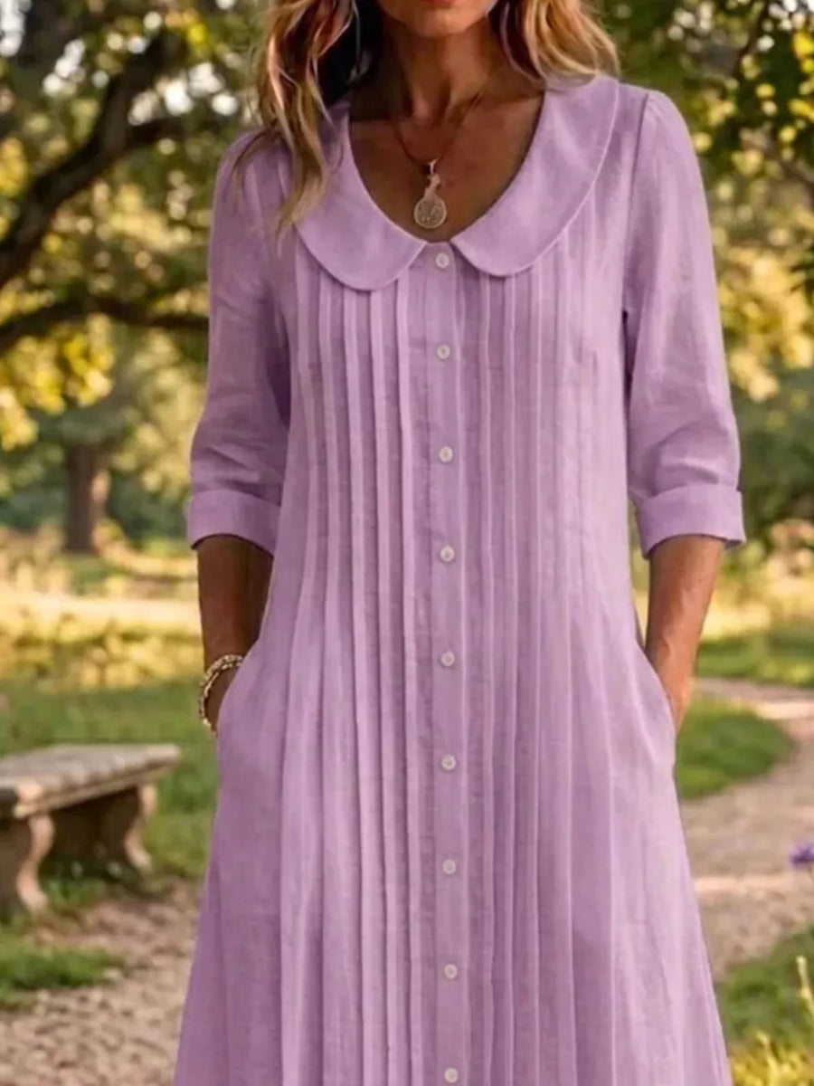 Peter Pan Collar Button Down Dress Plus Size in Pink