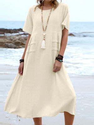 Grey Full Size Casual Linen Blend Midi Dress