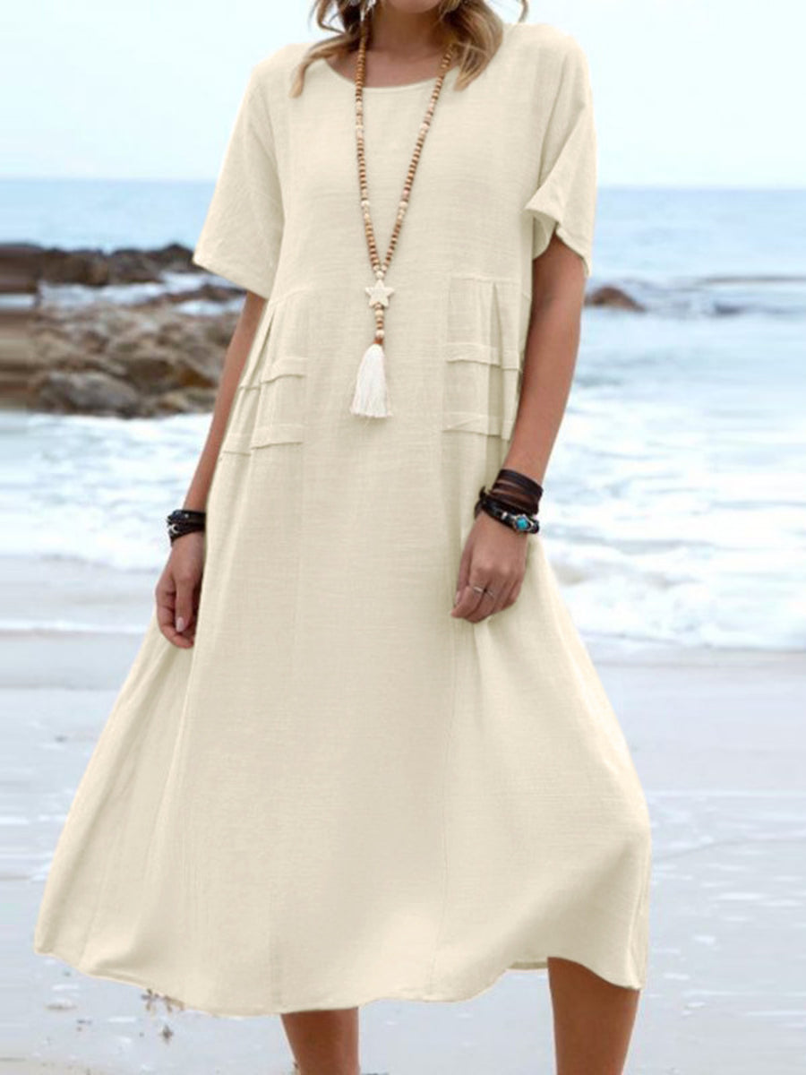 Grey Full Size Casual Linen Blend Midi Dress