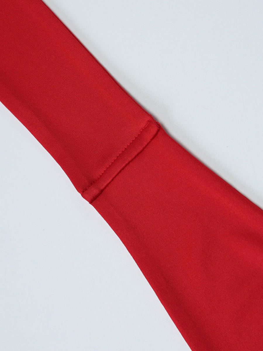 Red halter neck tie cami top with deep v-neck detail