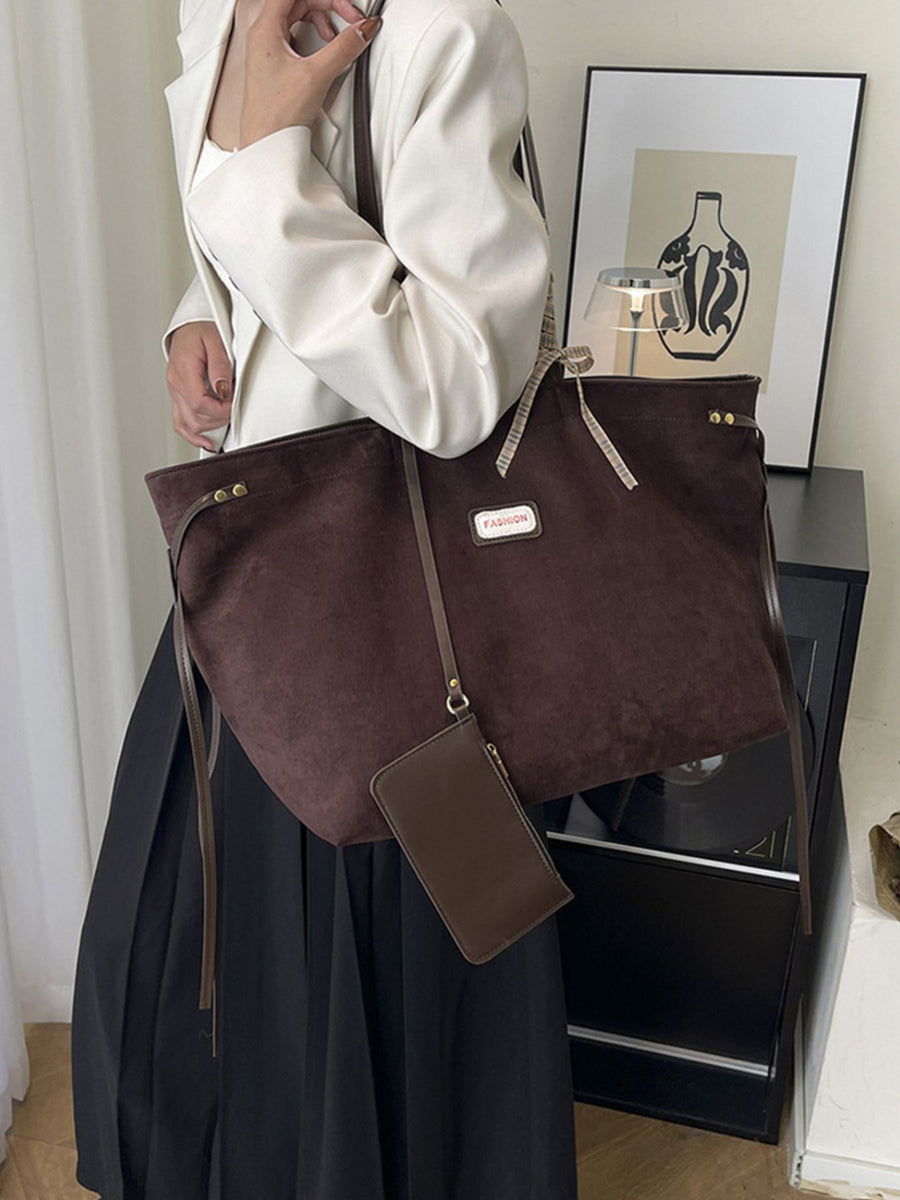Vintage Suede Tote Bag in dark brown with long shoulder straps
