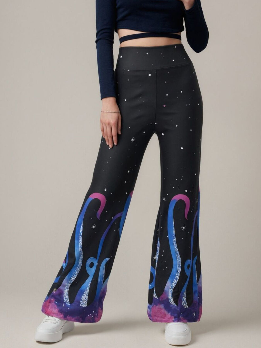 flare pants in black featuring high-waisted and flared fit