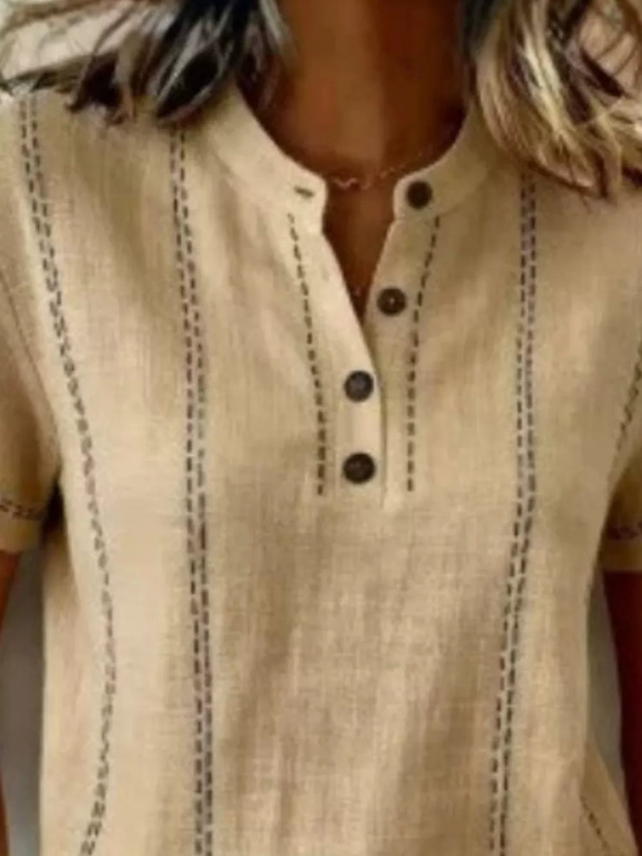 Button Detail Short Sleeve Blouse Plus Size in White