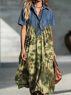 shirt dress in Medium with buttoned and maxi