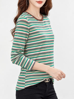 t-shirt featuring striped in brown with Cotton content is at least 30% and less than 50% texture
