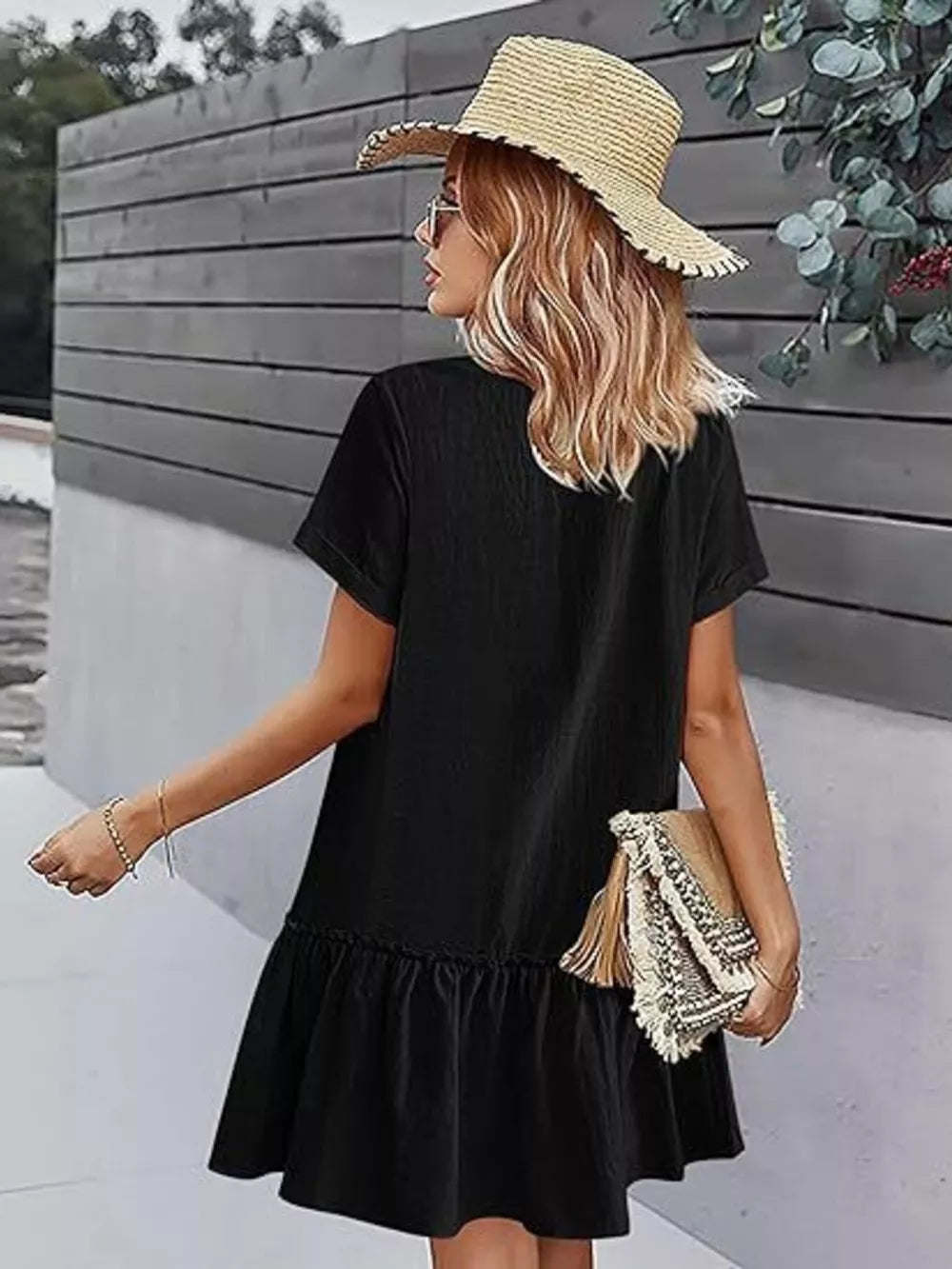 coastal mini dress in Beige with v-neck
