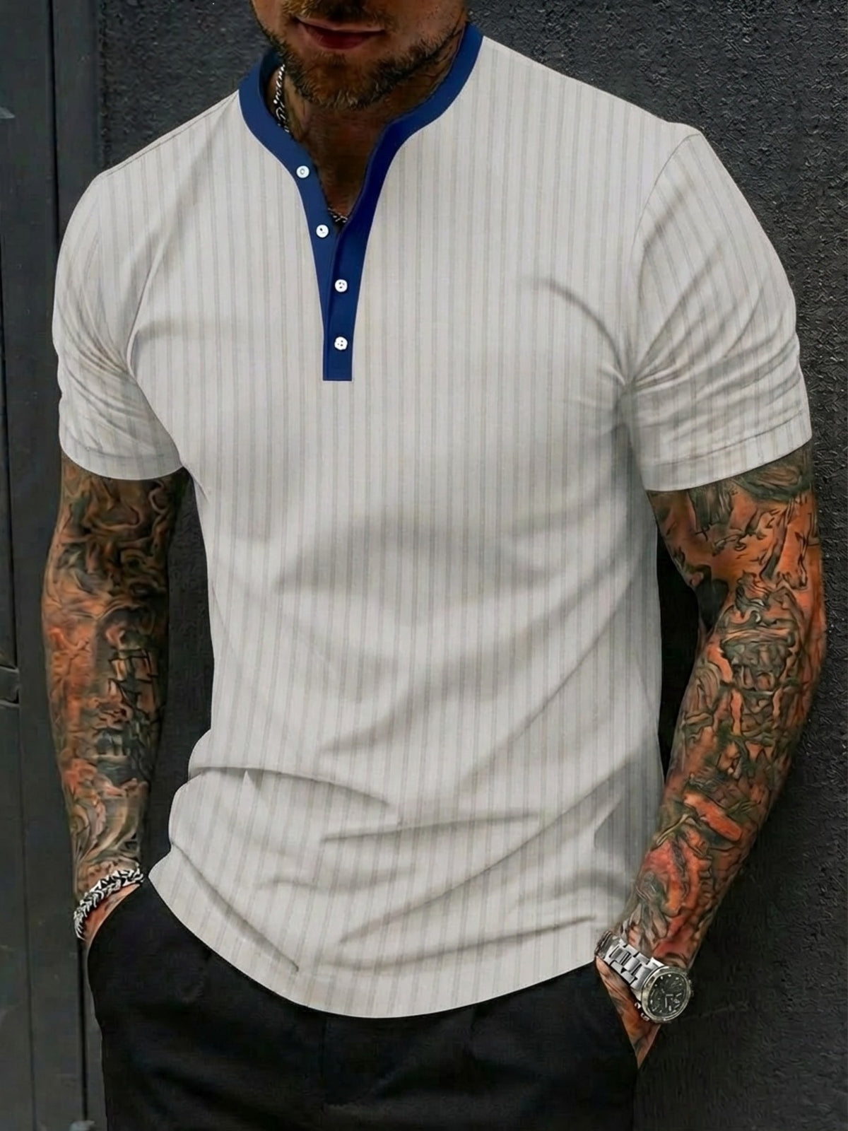 classic henley in Sky Blue with henley