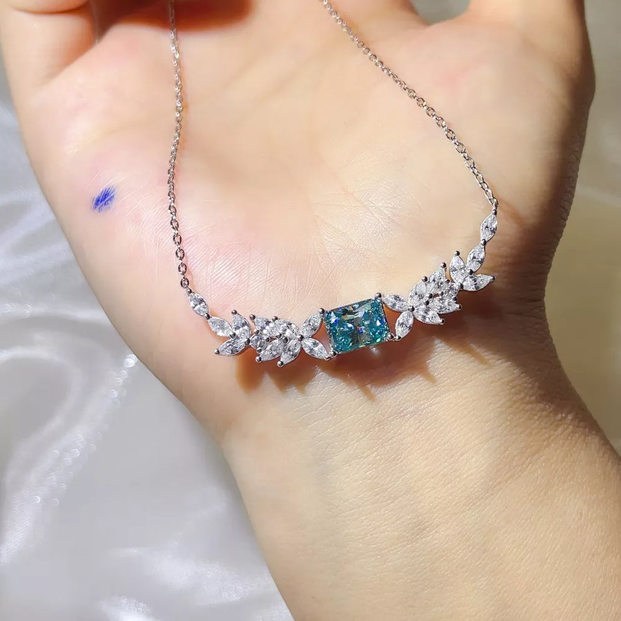 Floral Sterling Silver 1 Carat Moissanite Necklace in this colorway