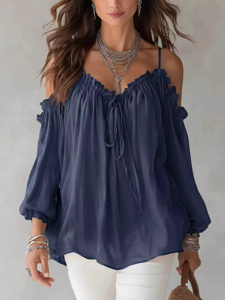 Frill Spaghetti Strap Tie Front Blouse in White