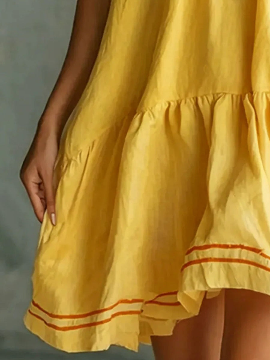 Sleeveless Tiered Mini Dress Plus Size in White with contrast stitching