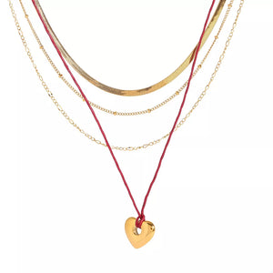 Stainless Steel Four-layered Heart Necklace 18k Gold-plated in red with layered