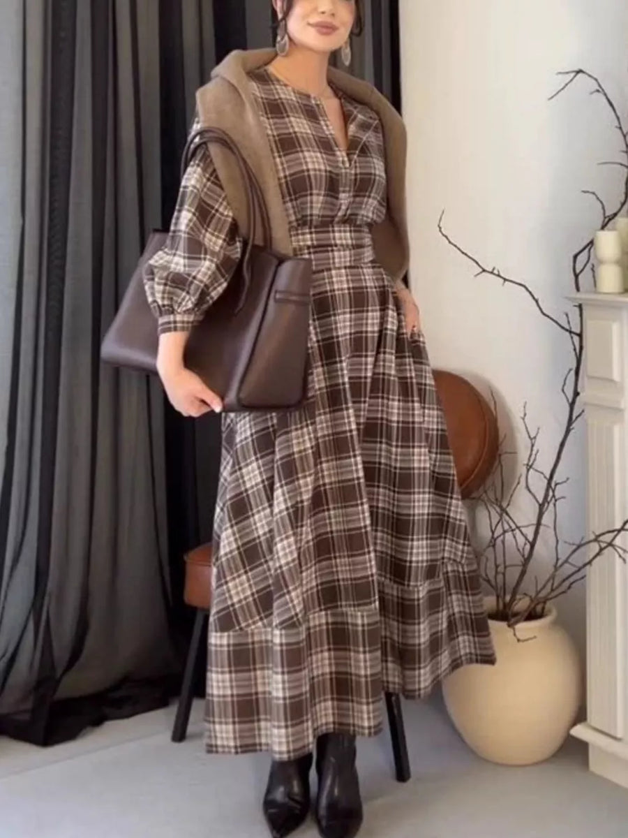 Plaid midi dress with midi and button-front