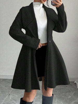 Double-Breasted Long Sleeve Outerwear Jacket in Dark Brown with double-breasted