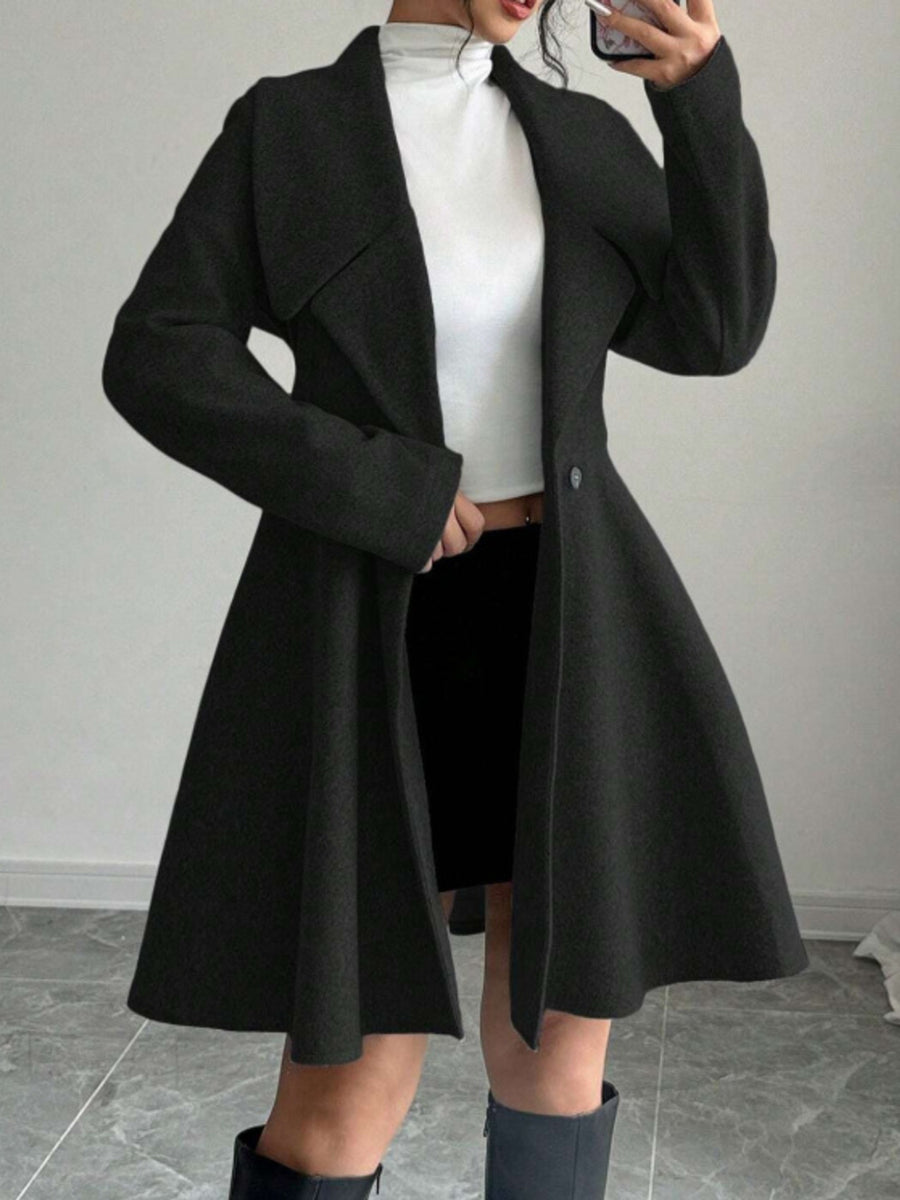 Double-Breasted Long Sleeve Outerwear Jacket in Dark Brown with double-breasted