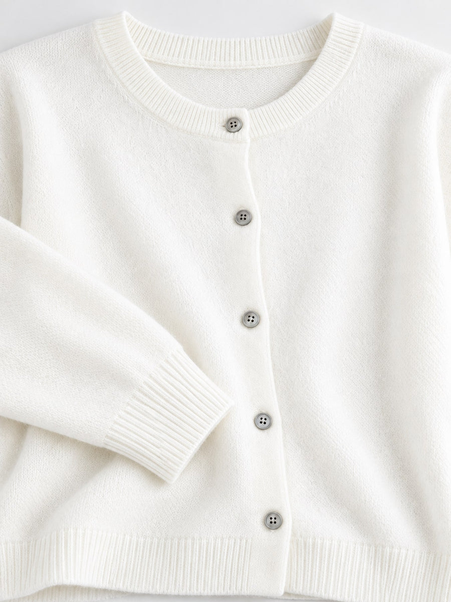classic cardigan in Black with crew neck