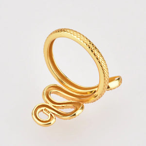 Gold coiled serpent ring with textured band and S925 stamp