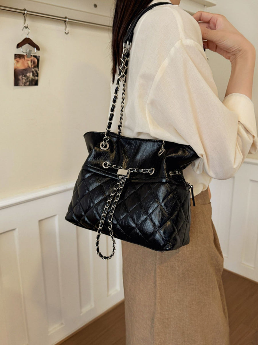 handbag featuring quilted in Black with PU Leather Imported Size &amp texture