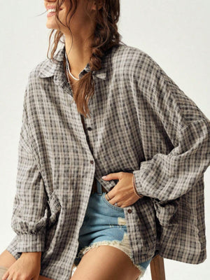 button-down shirt featuring plaid in Black with 100% polyester Care instructions: Machine wash cold texture
