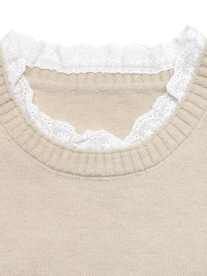 Elegant Lace Trim Round Neck Sweater option 7