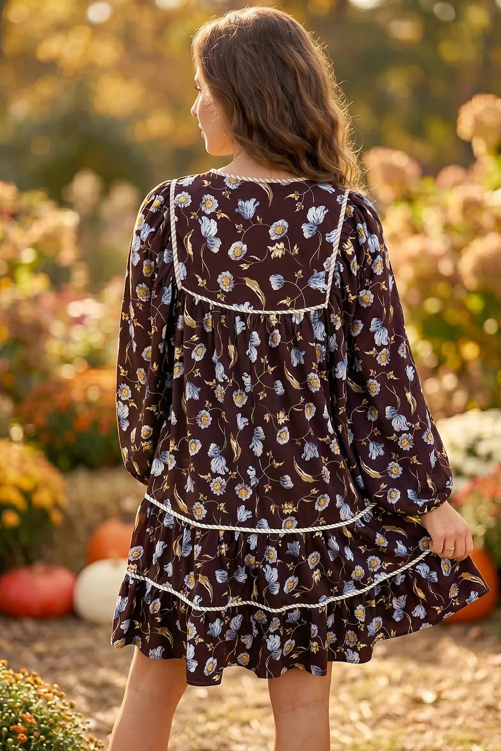 periwinkle shift dress featuring tiered and floral