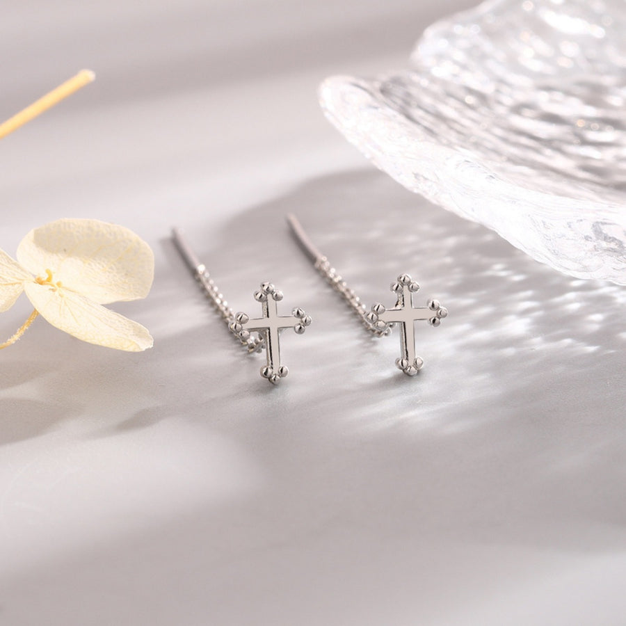 silver earrings with long and threader