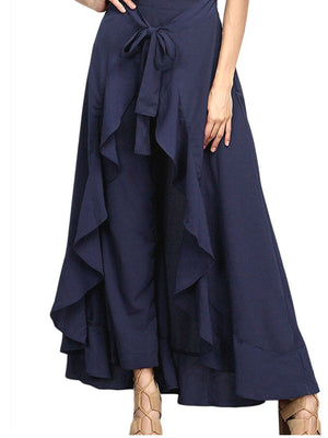 wide-leg pants in Gray with tied and full-length