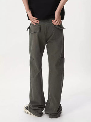 pants in dark olive green with pocketed and full-length