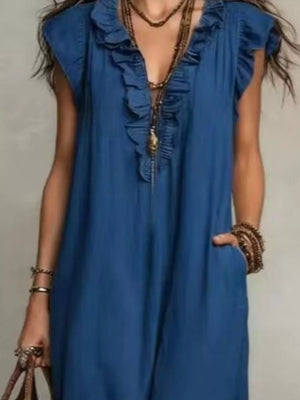 Yellow Bohemian Ruffle Neck Maxi Dress Plus Size