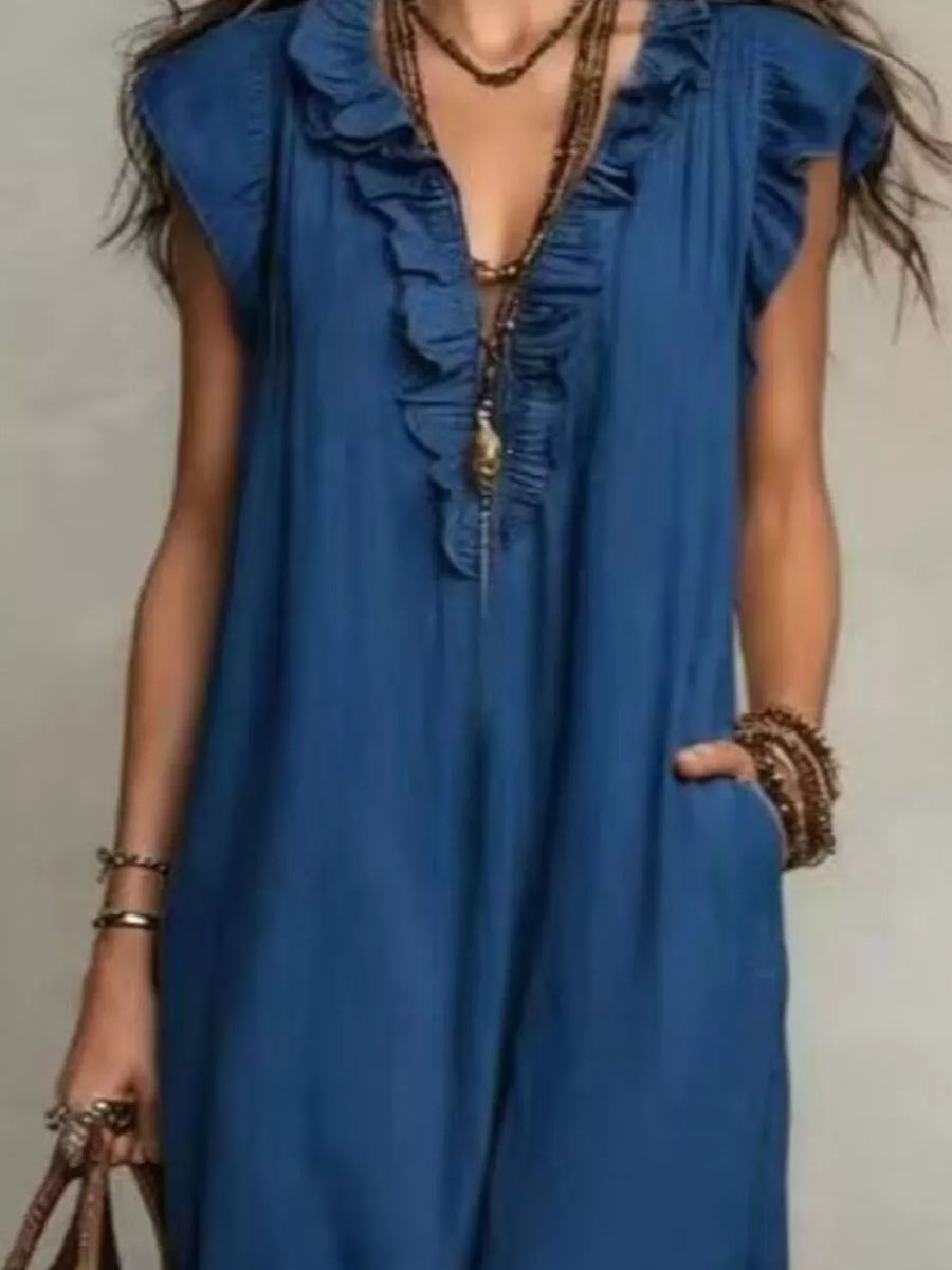 Yellow Bohemian Ruffle Neck Maxi Dress Plus Size