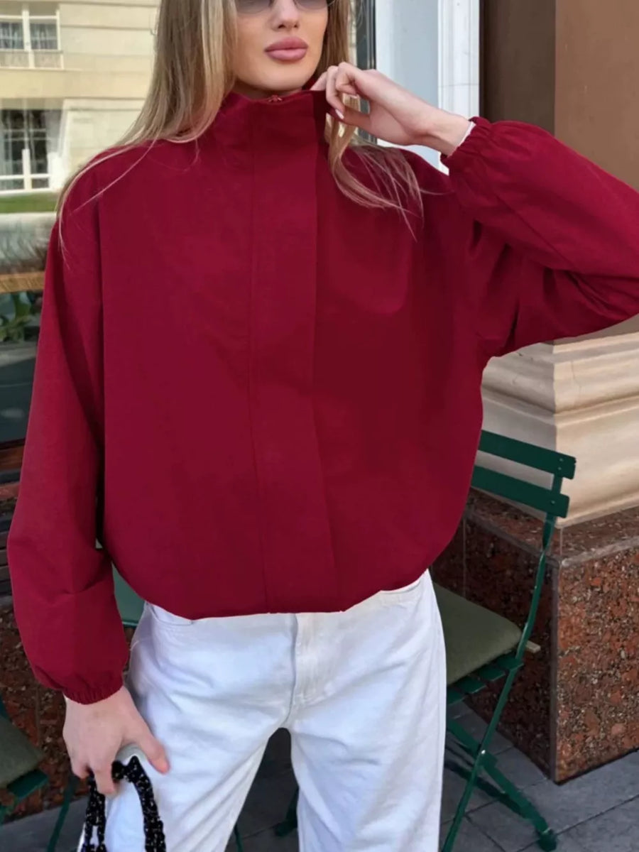 Zip Up Dropped Shoulder Jacket in White