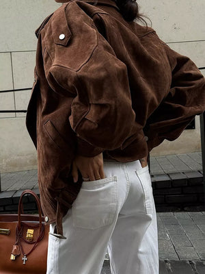 100% polyester Care instructions: Machine wash cold moto jacket in Beige with oversized silhouette