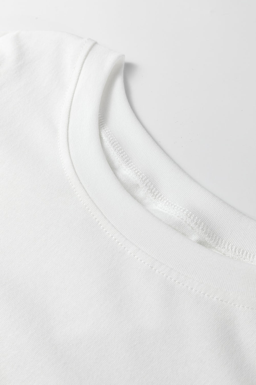 White cotton crew neck t-shirt with reinforced neckline stitching