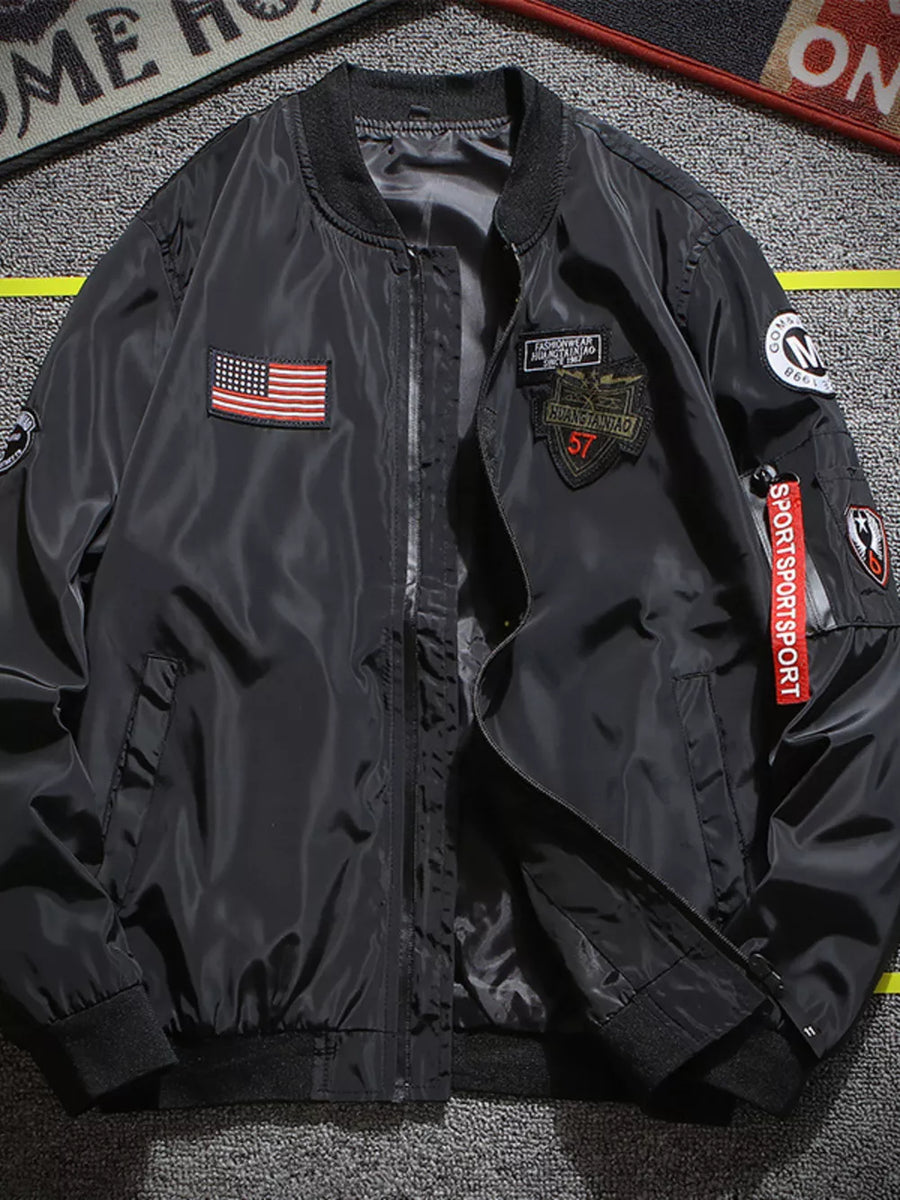 Dark Blue Men's Plus Size Military-inspired Bomber Jacket