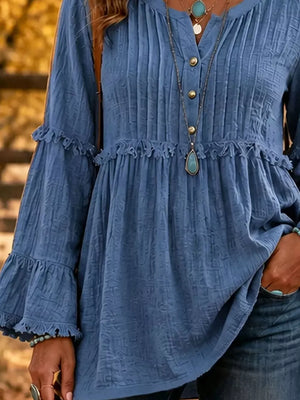 100% polyester Care instructions: Machine wash cold blouse in Brown with relaxed silhouette