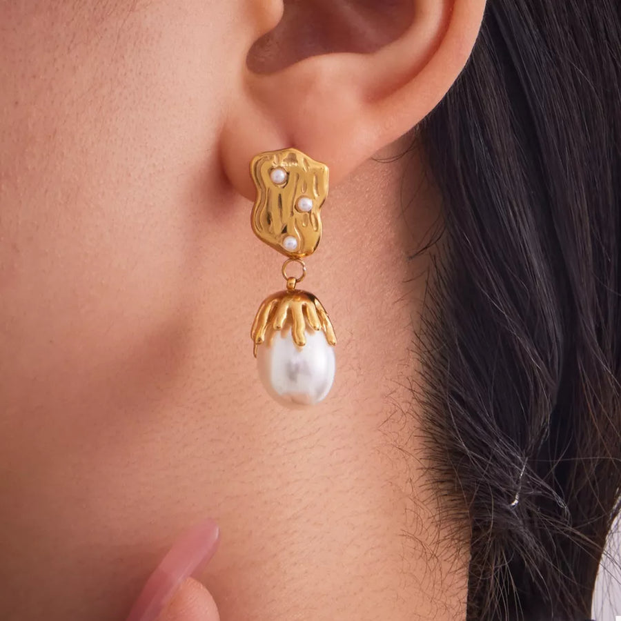 Synthetic Pearl, 18K Gold-Plated, Stainless Steel Care instructions: Avoid weari earrings in white with straight silhouette