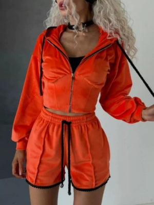 Zip Up Hooded Outerwear And Shorts Set, view 21