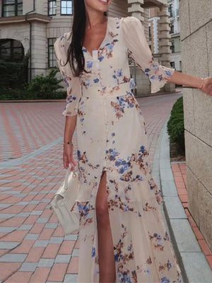 White maxi dress with buttoned and half sleeve