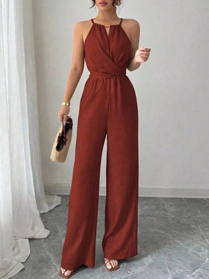 minimalist jumpsuit in Khaki Color with halter