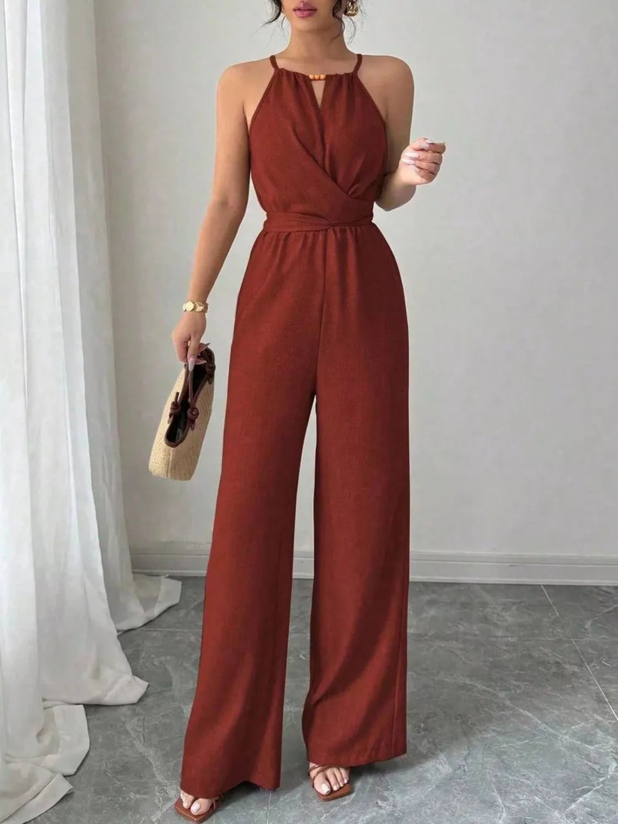 minimalist jumpsuit in Khaki Color with halter