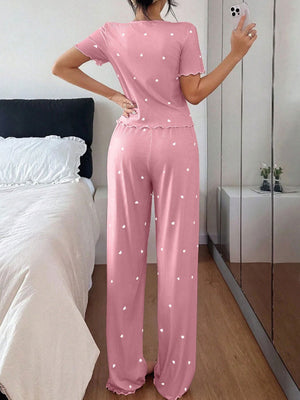 Black pajama set with waist-length, full-length and half-button, elastic