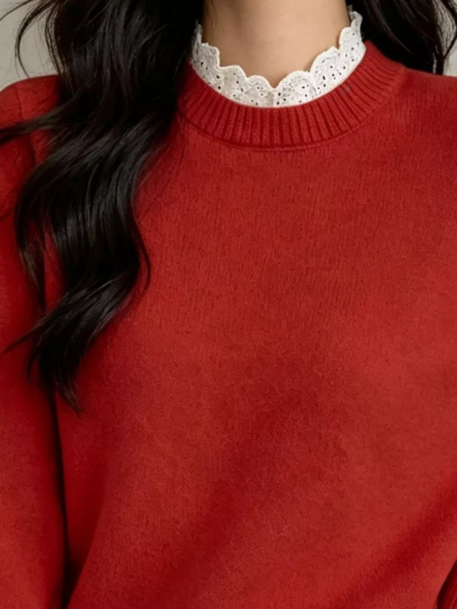 romantic mock neck sweater in oatmeal with mock neck