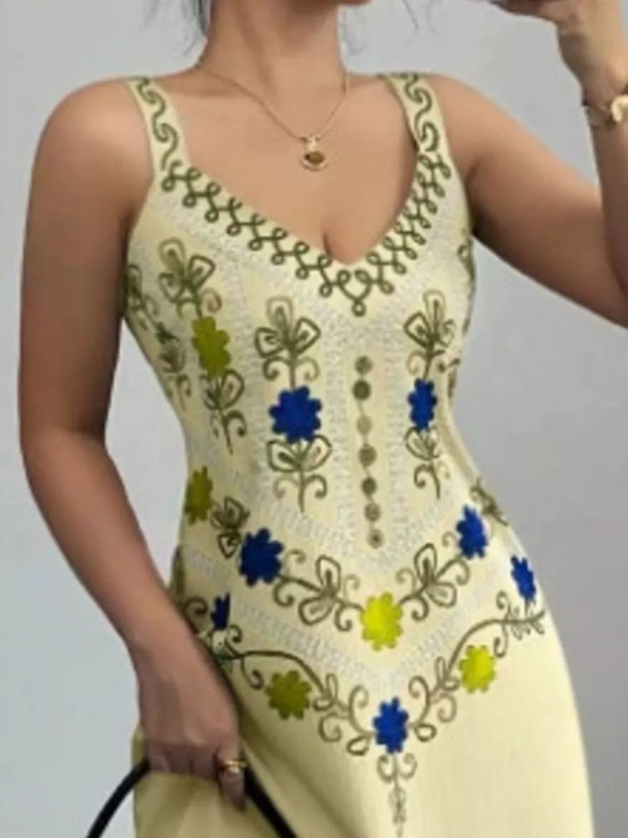 Floral Sleeveless Maxi Dress With Side Slit in Gray with side slit