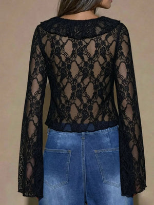 Sheer Lace Ruffle Tie-front Blouse option 8