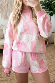 baby pink pajama set with patchwork and mock neck