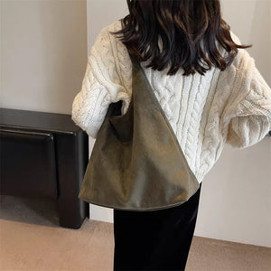 Blue Solid Color Large Shoulder Bag