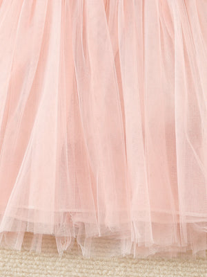 Pink tulle baby dress skirt with cap sleeves and floral detail