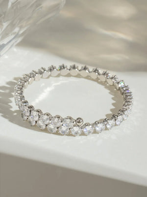 Silver double row pavé bangle bracelet with clear cubic zirconia stones