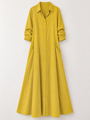 shirt dress in Army Green with collared and long sleeve